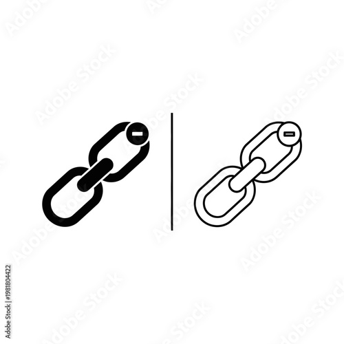 Broken chain link icon set with remove symbol in solid and outline design disconnect connection