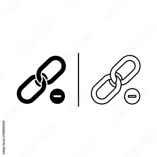 Remove chain link icon set in solid and outline style with connection disconnect interface