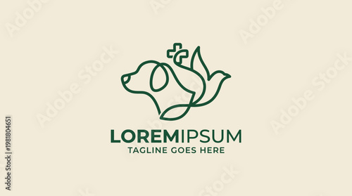 This logo features an artistic representation of a dog and a bird, symbolizing compassion and care in pet services, capturing a sense of community and warmth in veterinary health.