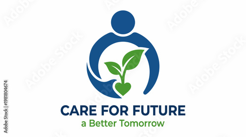 This logo emphasizes caring for future generations with a nurturing embrace around the plant symbol, representing sustainability and environmental awareness.