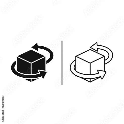 Rotation icons showing three dimensional cube movement with rotation movement geometry geometric