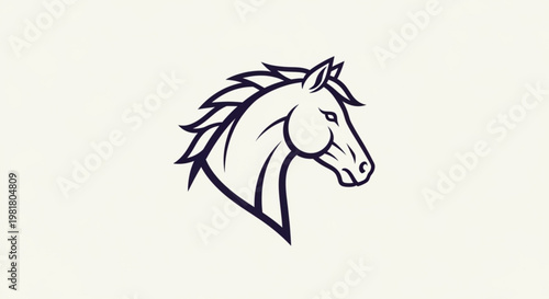 Black horse head logo with mane on white background simple elegant design