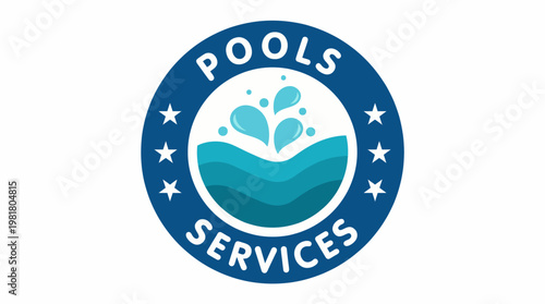 A sleek logo representing pool services with stylized water elements, emphasizing professionalism and care for pool maintenance in a clean, modern design.