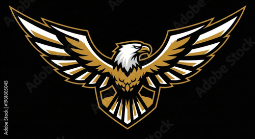 Golden eagle emblem with outstretched wings on black background symbolizing freedom and strength