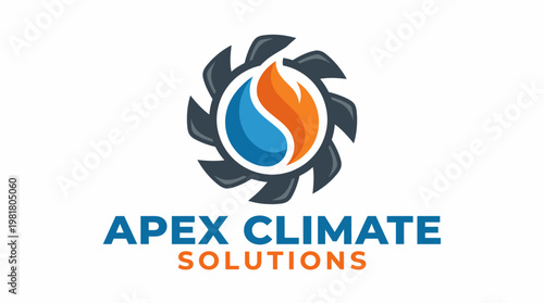 An eye-catching logo for 'Apex Climate Solutions' featuring elements representing climate and sustainability, ideal for companies focusing on eco-friendly solutions.