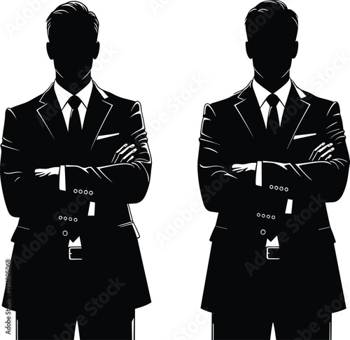 Two Professional Men in Suits Silhouette Vector Illustration for Corporate Business Leadership Identity Professional Services Financial Advisor and Executive Success Background