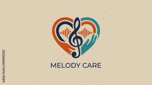 A heart-shaped logo design with musical elements symbolizing care and compassion, illustrating the power of music in healing and emotional support for mental well-being.