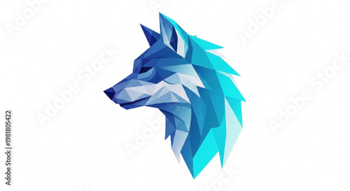 Geometric wolf head in shades of blue and white on a white background abstract animal illustration