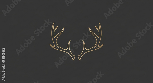 Golden deer antlers on dark background elegant wildlife symbol or logo design element