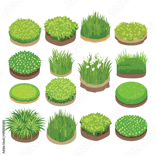 Collection of various green grass patches and bushes silhouette with silhouette set black silhouette vector silhouette isolated on white icon set vector icons minimal design clipart silhouette