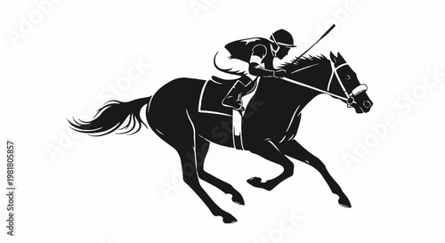 Silhouette of a jockey riding a galloping horse at full speed