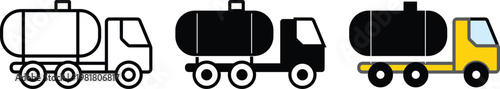 Tanker Truck Icon Set, Fuel Transport Vehicle Vector Illustration in Outline Solid and Color Style