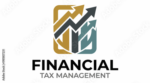 The financial tax management logo features dynamic upward arrows symbolizing growth, stability, and professionalism, conveying a strong message of financial success and expertise.