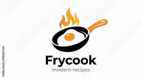 A modern logo design depicting a frying pan with an egg, aimed at culinary enthusiasts, representing creativity and the joy of cooking with style.