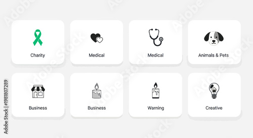 Set of Icons for Business, Health, and Charity Concepts