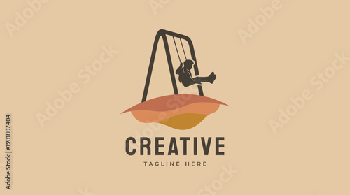 This logo features a silhouette of a child on a swing, encapsulated in a vibrant color scheme representing creativity and fun, suitable for design-related businesses.