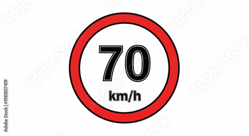 Red circle speed limit sign displays seventy kilometers per hour