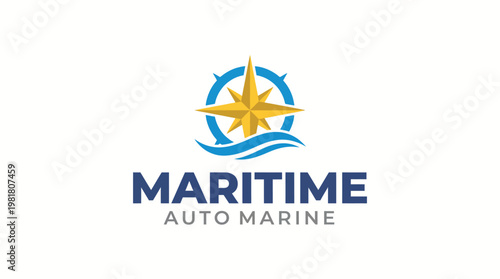 This image highlights an elegant logo design for a maritime auto marine business, featuring a compass and waves, symbolizing guidance, adventure, and nautical themes.