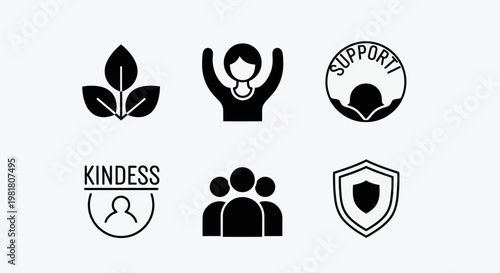 Set of Icons: Growth, Empowerment, Support, Kindness, Community, Protection