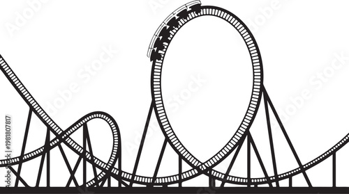 Roller coaster silhouette on transparent background for amusement park rides and extreme sports.