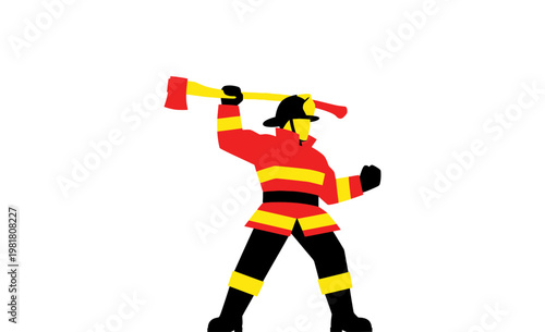 Firefighter in Action A Heroic Illustration of a Fireman with an Axe, Ready to Serve and Protect Communities