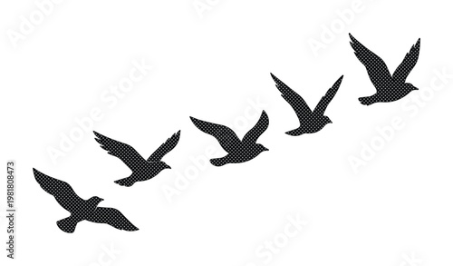 Flying birds vector illustration, a flock of black birds in flight, dynamic avian silhouette graphic resource, freedom and migration concept for design projects.