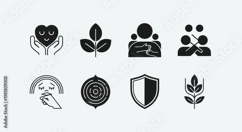 Set of Icons Representing Health, Nature, Community, and Security