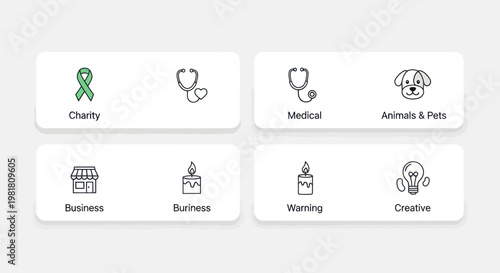 Set of simple icons for business, charity, health and creative ideas