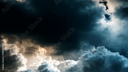 Cumulus clouds lit from below, shifting colors to dark gray sky above