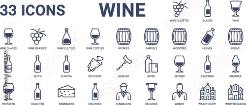 Wine Icons Collection with LabelsTitle: Wine Icons Collection with Labels