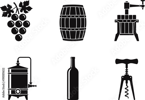 Wine Making Equipment Icons Set 