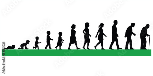 Life Cycle Stages of Human Development from Infancy to Old Age Silhouette childhood