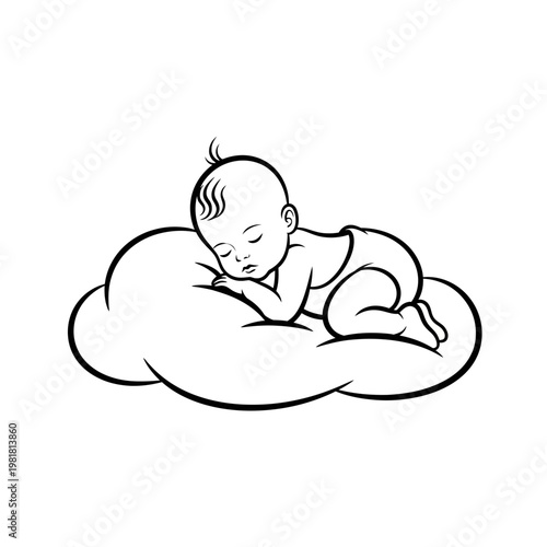 Sleeping Child on Cloud Cute Dream Night Rest Illustration Vector Design