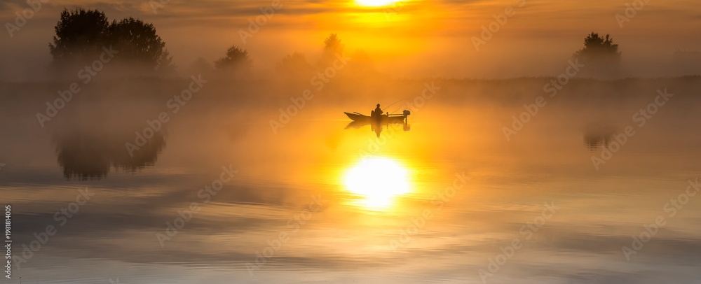 Φωτογραφία Awesome sunrise over a river or lake
