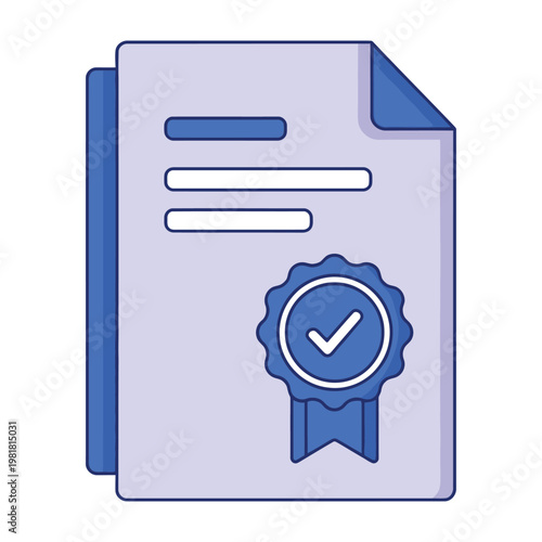 Blue Document with Checkmark and Ribbon Badge