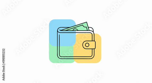 Simple illustration of a wallet with cash, representing finance and money.