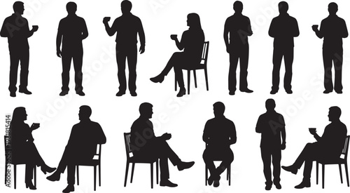 Silhouetted figures in flat vector art performing daily activities