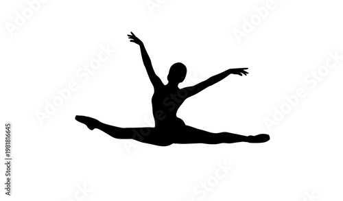 Ballerina split jump silhouette vector elegant dance movement isolated on white background