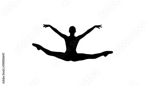 Female ballet dancer silhouette vector split jump graceful dance pose isolated on white