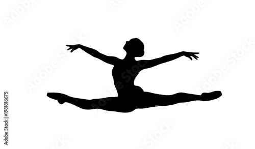 Ballet dancer silhouette vector split leap dance illustration isolated on white