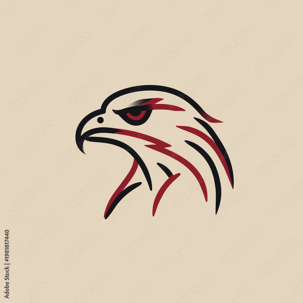 Obraz premium Stylized eagle logo design with a fierce expression on a neutral background