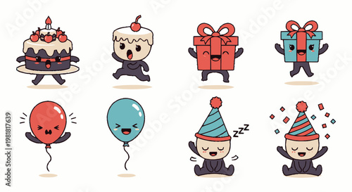 Adorable Cartoon Birthday Characters Celebrating a Festive Occasion.