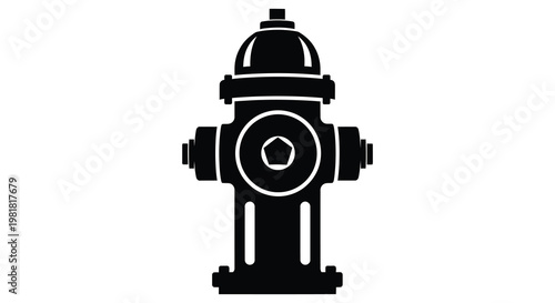 A stark black fire hydrant stands prominently against a white background silhouette