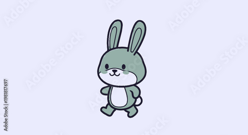 Adorable Cartoon Bunny Rabbit Walking Happily on a White Background.
