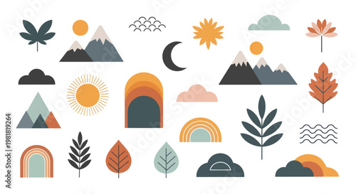 Colorful abstract nature icons set.