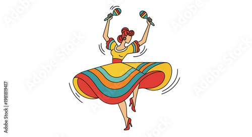 Woman dancing with maracas energetic.