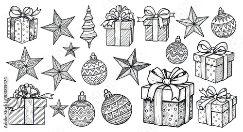 Black and white Christmas gift boxes.
