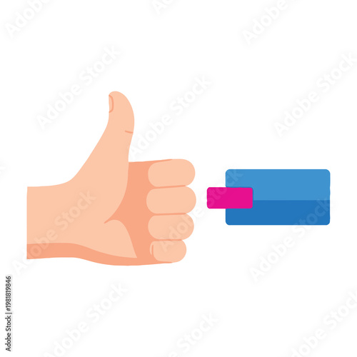 Hand giving thumbs up and holding blue USB flash drive