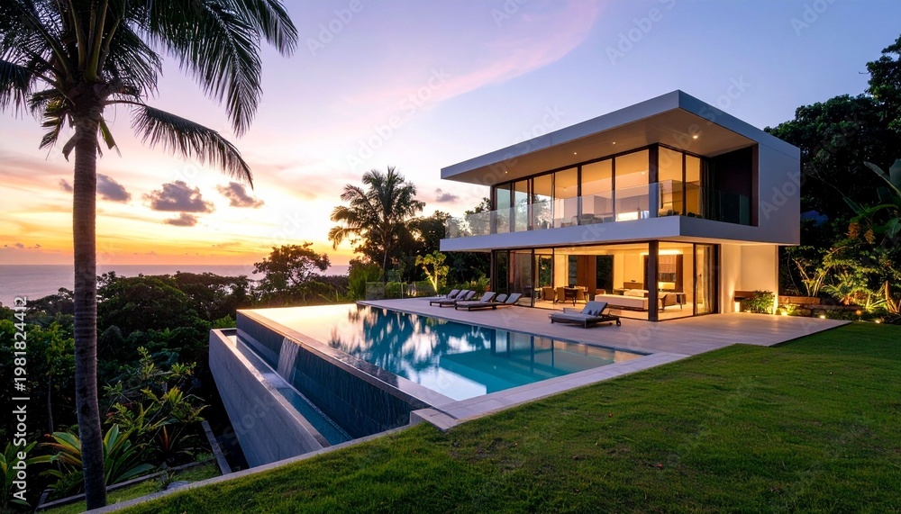 Fototapeta premium Modern house with infinity pool