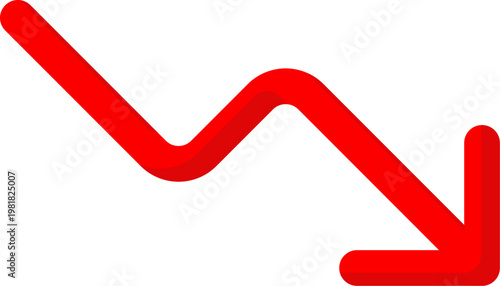 Red decreasing trend graph vector icon for financial loss and market fall